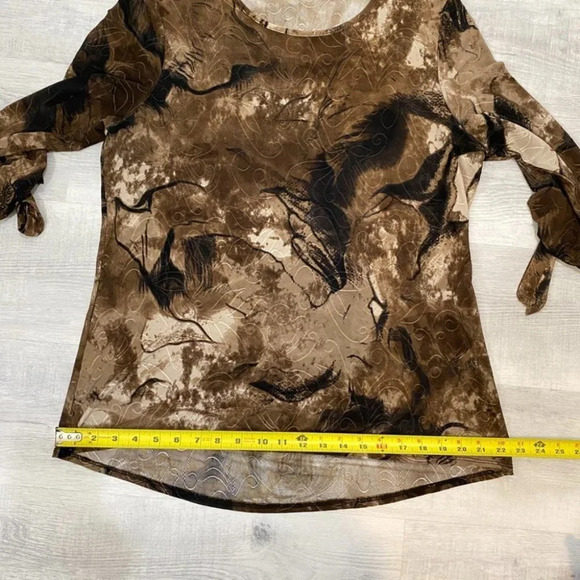 Clientele Smoky Tie-Dye 3/4-Sleeve Brown and Cream Women's L Shirt - Picture 12 of 16